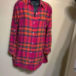 DKNY Plaid Medium Tunic Long Sleeve Button Down